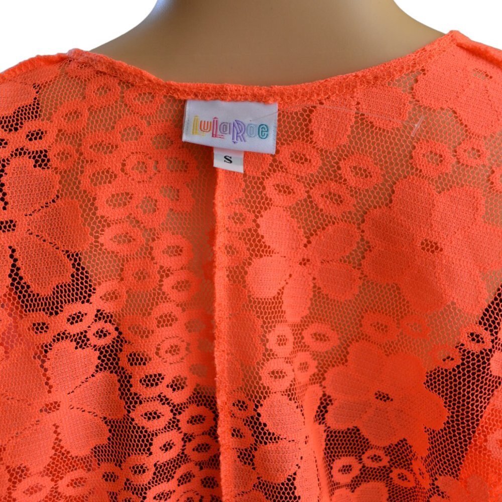 LuLaRoe Lindsay Kimono Neon Orange Floral Lace,  Light Cover Up Halloween Fall - Picture 7 of 8